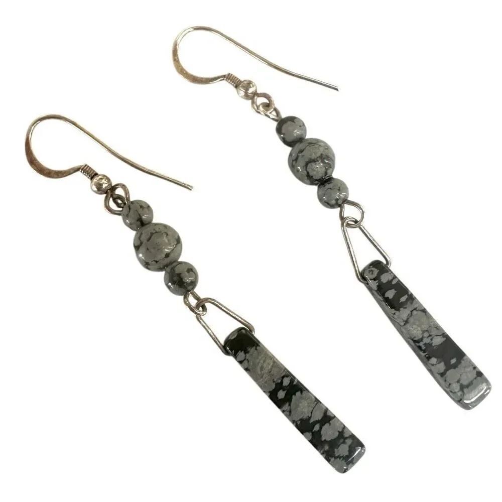 Sterling silver snowflake jasper drop earrings